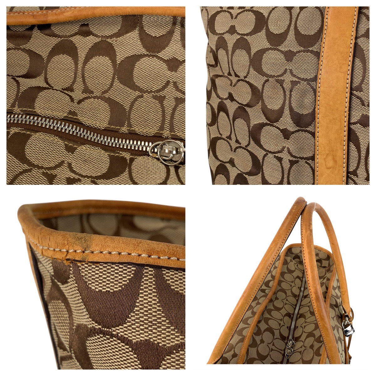 16908
COACH コーチ シグネチャー ベージュ キャメル シルバー金具 キャンバス / レザー 4271 トートバッグ ショルダーバッグ  レディース