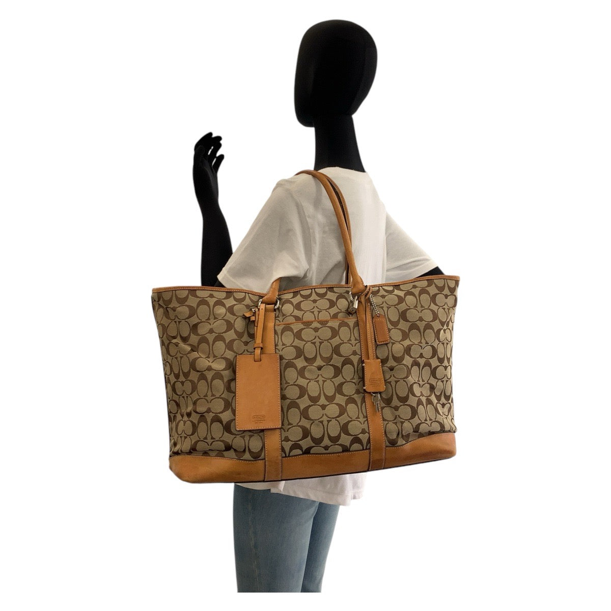 16908
COACH コーチ シグネチャー ベージュ キャメル シルバー金具 キャンバス / レザー 4271 トートバッグ ショルダーバッグ  レディース