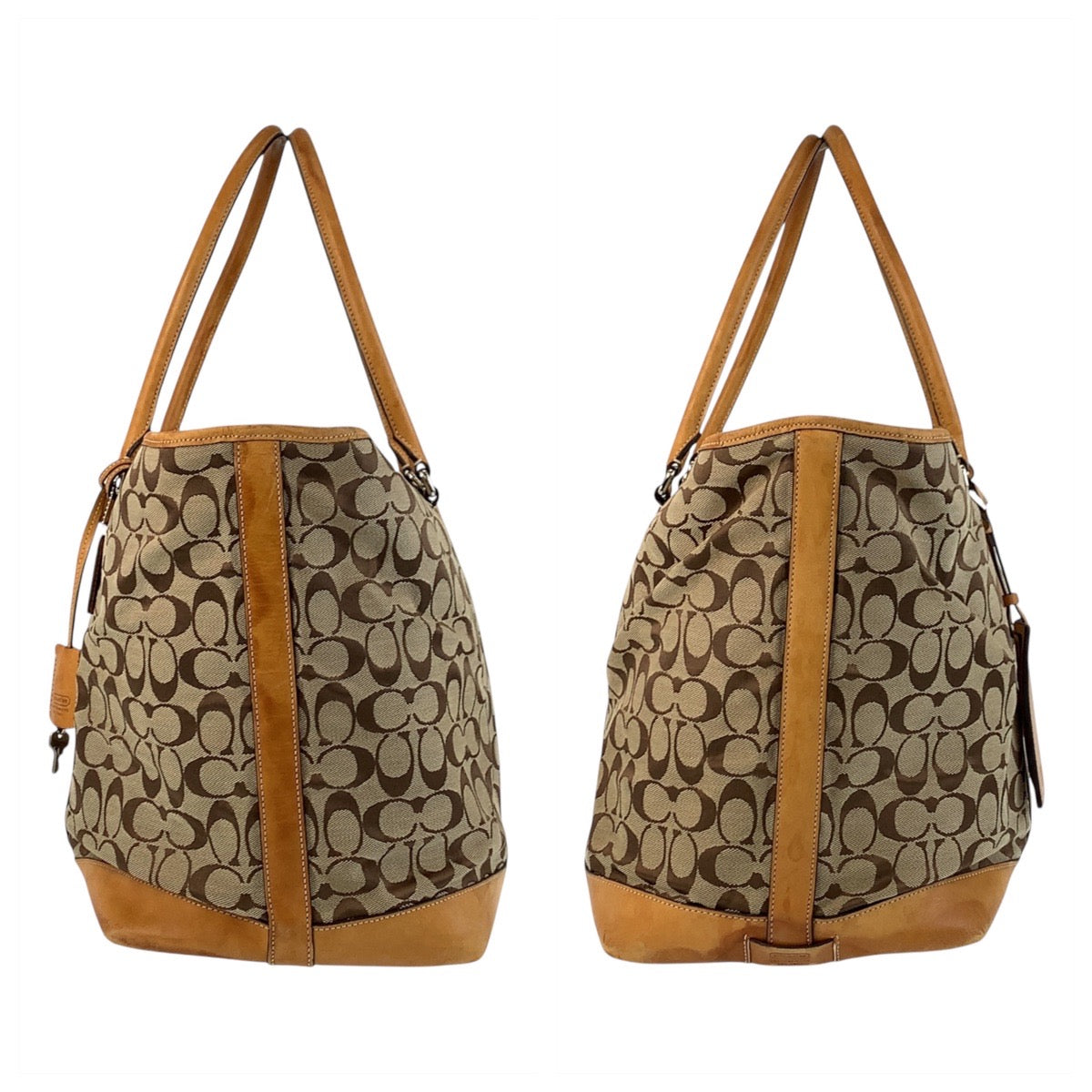 16908
COACH コーチ シグネチャー ベージュ キャメル シルバー金具 キャンバス / レザー 4271 トートバッグ ショルダーバッグ  レディース