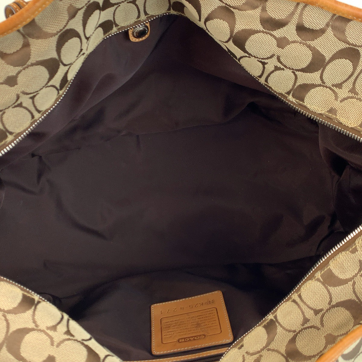 16908
COACH コーチ シグネチャー ベージュ キャメル シルバー金具 キャンバス / レザー 4271 トートバッグ ショルダーバッグ  レディース