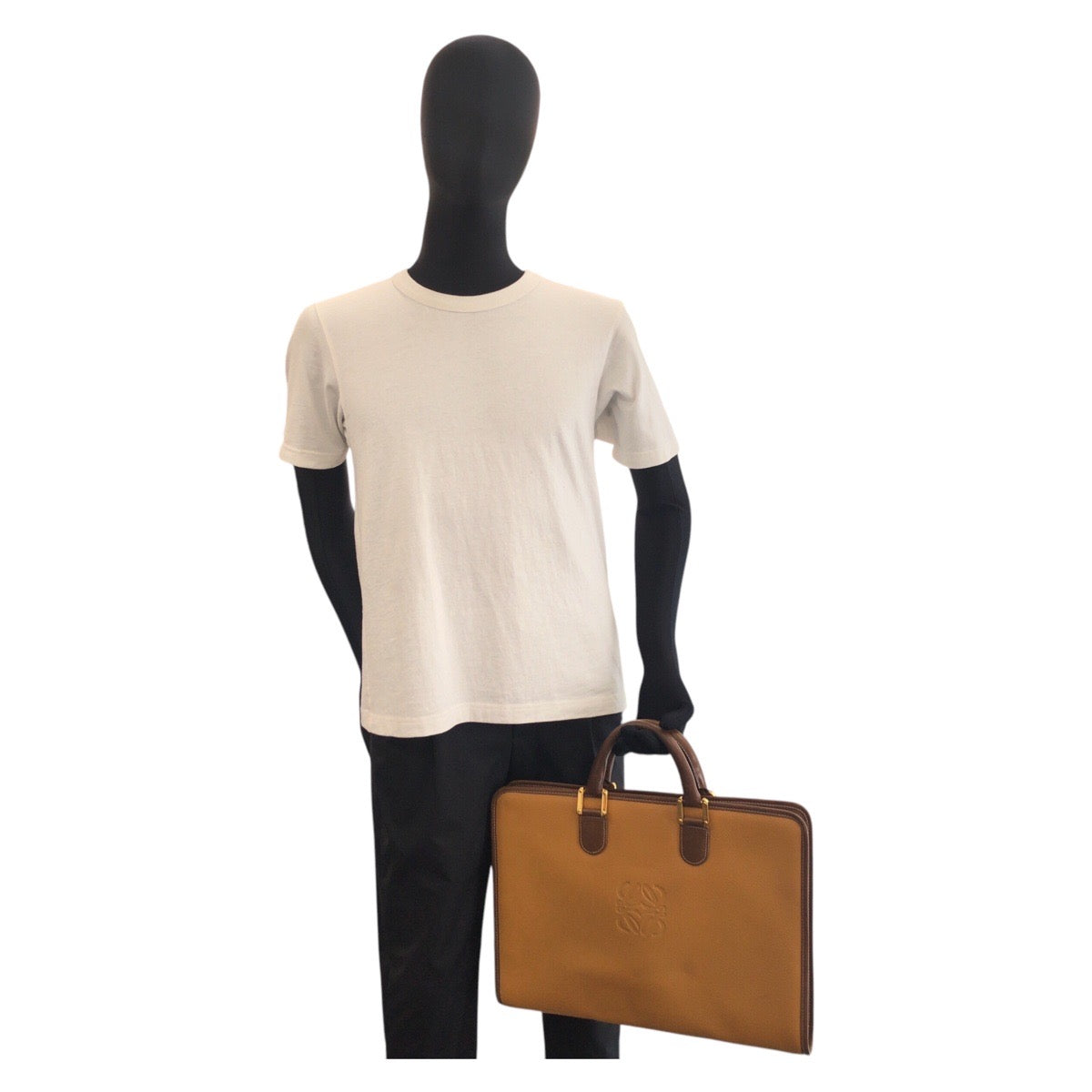 16909
LOEWE ロエベ ヴィンテージ アナグラム キャメル ブラウン ゴールド金具 レザー ビジネスバッグ ブリーフケース  メンズ ABP48