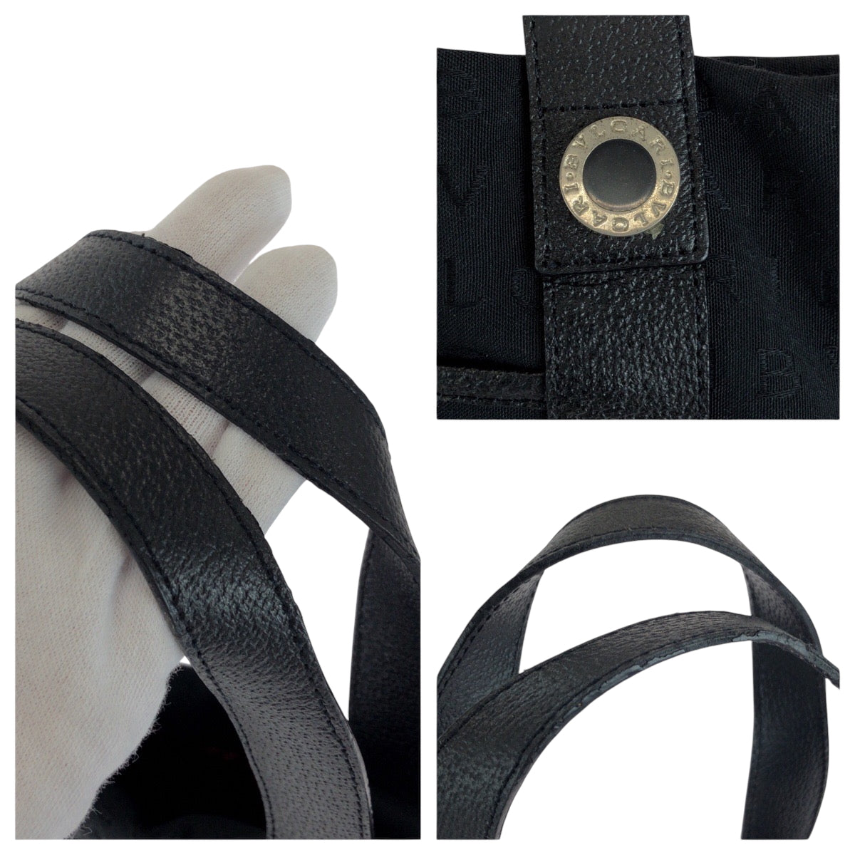16910
BVLGARI ブルガリ ロゴマニア ブラック 黒 シルバー金具 キャンバス トートバッグ ショルダーバッグ  レディース