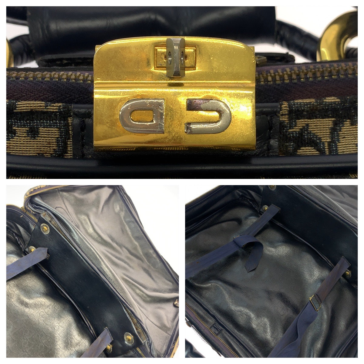 16911
Dior ディオール ヴィンテージ トロッター CDロゴ 男女兼用 ネイビー ベージュ ゴールド金具 キャンバス スーツケース ハンドバッグ  メンズ AB48