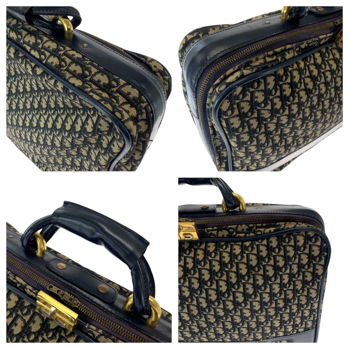 16911
Dior ディオール ヴィンテージ トロッター CDロゴ 男女兼用 ネイビー ベージュ ゴールド金具 キャンバス スーツケース ハンドバッグ  メンズ AB48