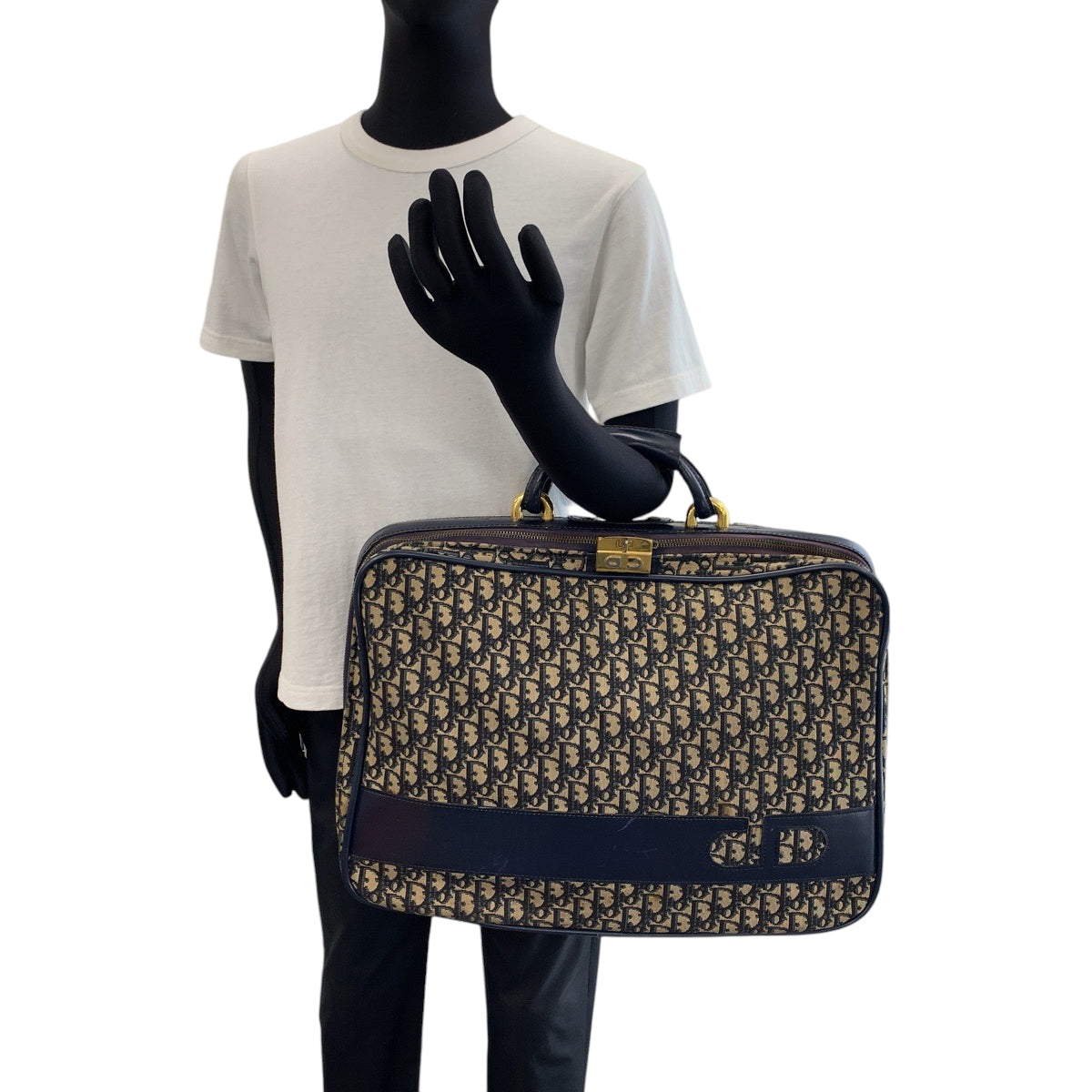 16911
Dior ディオール ヴィンテージ トロッター CDロゴ 男女兼用 ネイビー ベージュ ゴールド金具 キャンバス スーツケース ハンドバッグ  メンズ AB48
