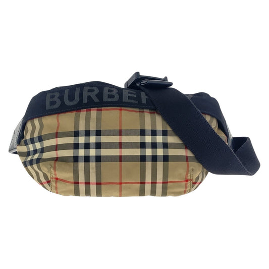 16912
BURBERRY バーバリー チェック柄 ベージュ ブラック ナイロン ボディバッグ バムバッグ 男女兼用  レディース ABP48