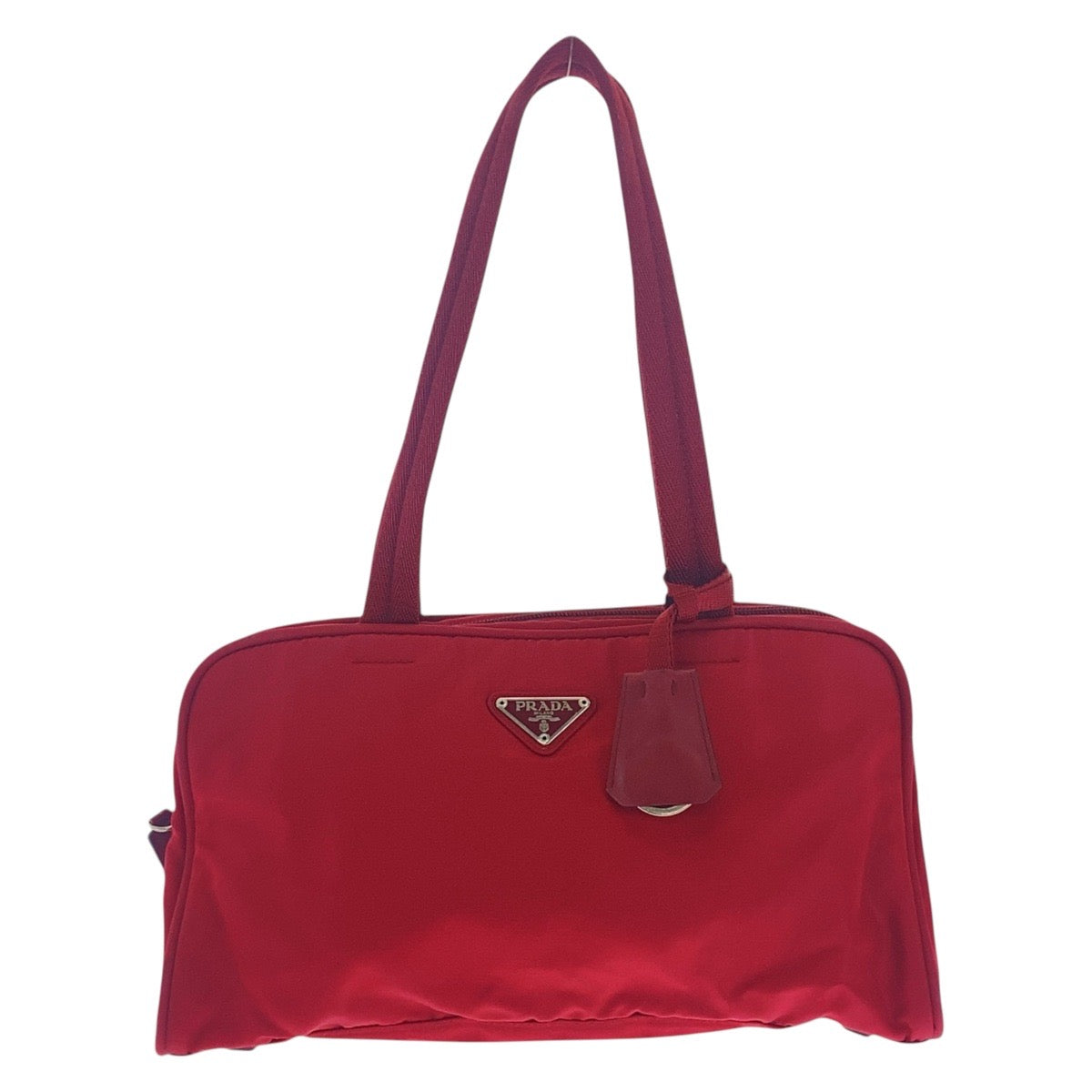 16942
PRADA プラダ テスート 三角ロゴプレート レッド シルバー金具 ナイロン ショルダーバッグ  レディース B23
