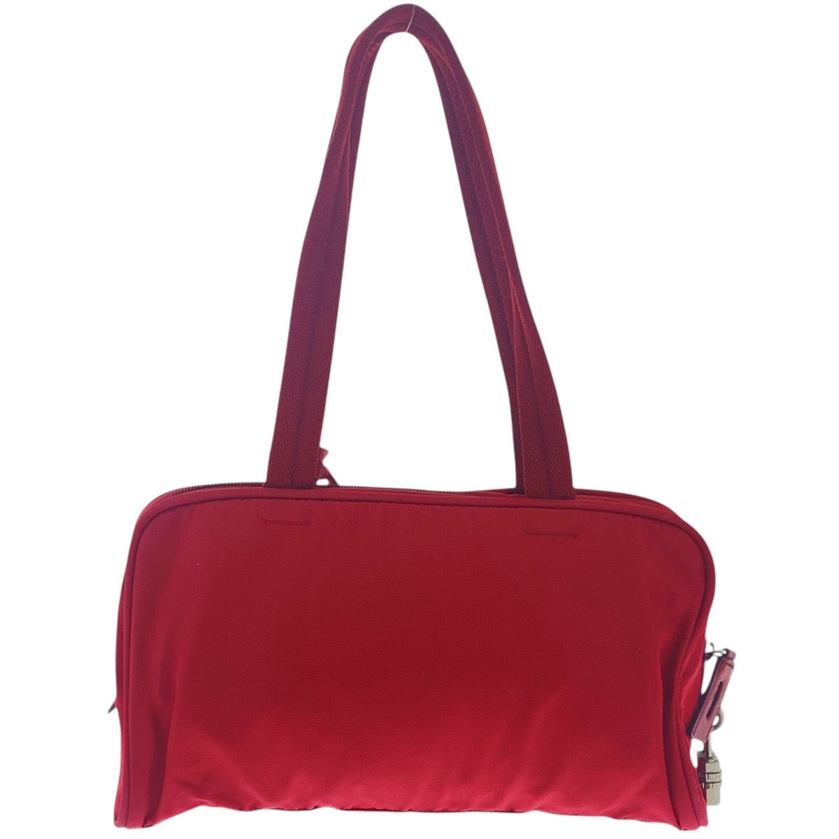 16942
PRADA プラダ テスート 三角ロゴプレート レッド シルバー金具 ナイロン ショルダーバッグ  レディース B23