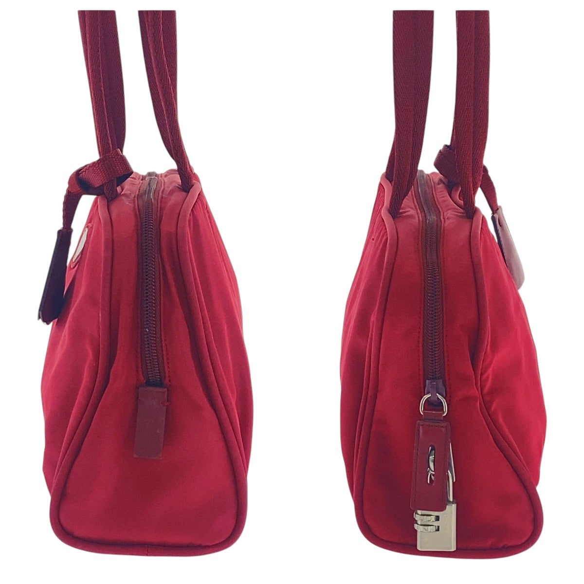 16942
PRADA プラダ テスート 三角ロゴプレート レッド シルバー金具 ナイロン ショルダーバッグ  レディース B23
