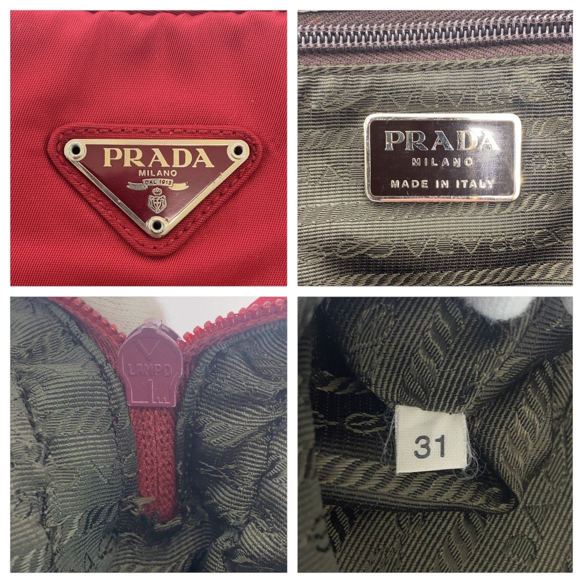 16942
PRADA プラダ テスート 三角ロゴプレート レッド シルバー金具 ナイロン ショルダーバッグ  レディース B23