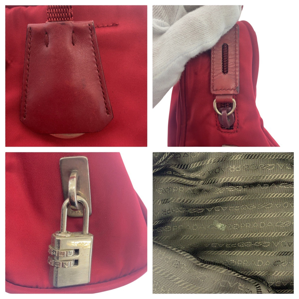16942
PRADA プラダ テスート 三角ロゴプレート レッド シルバー金具 ナイロン ショルダーバッグ  レディース B23