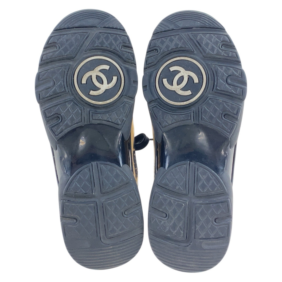16952
CHANEL シャネル ココマーク 23.5cm/ 37.5 ゴールド ブラック レザー / ツイード スニーカー ローカット レディース AB41