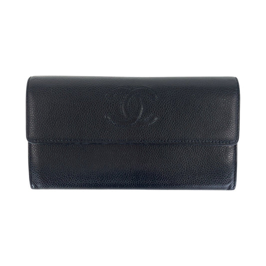 16956
CHANEL シャネル ココマーク ブラック 黒 シルバー金具 キャビアスキン 長財布 ロングウォレット 男女兼用  レディース ABP56