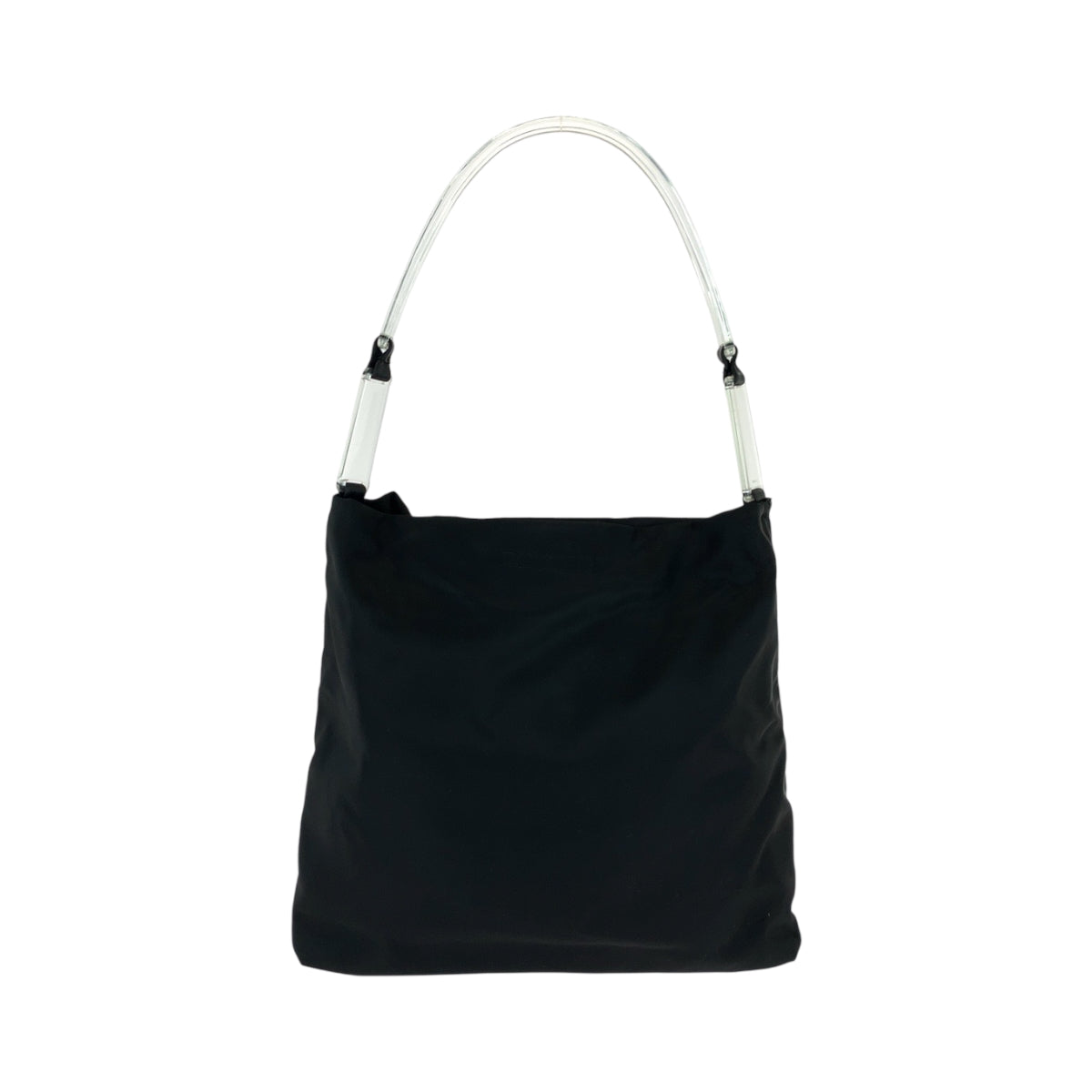 16958
PRADA プラダ テスート 三角ロゴプレート ブラック 黒 シルバー金具 クリア ナイロン ワンショルダーバッグ 肩掛け  レディース A40