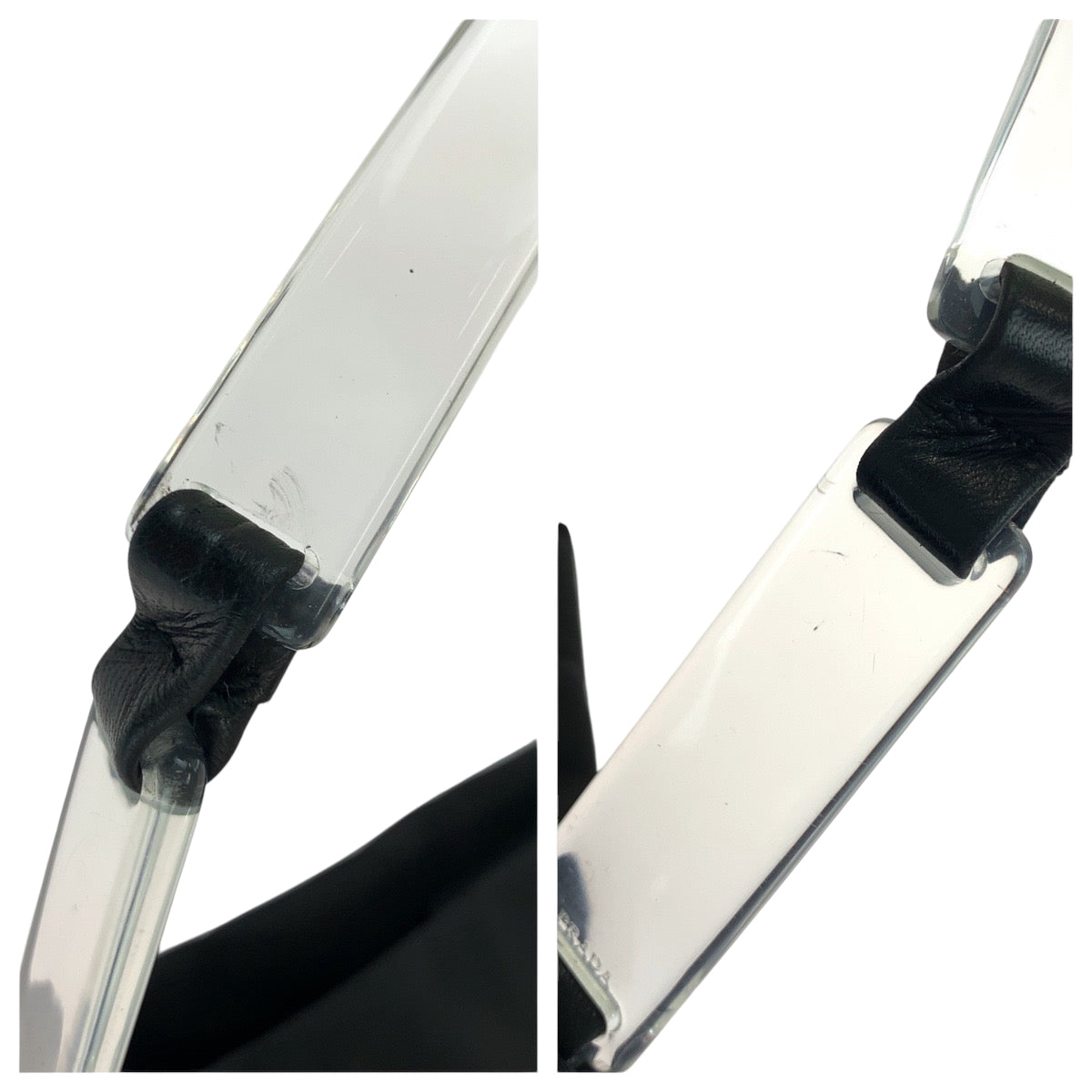 16958
PRADA プラダ テスート 三角ロゴプレート ブラック 黒 シルバー金具 クリア ナイロン ワンショルダーバッグ 肩掛け  レディース A40