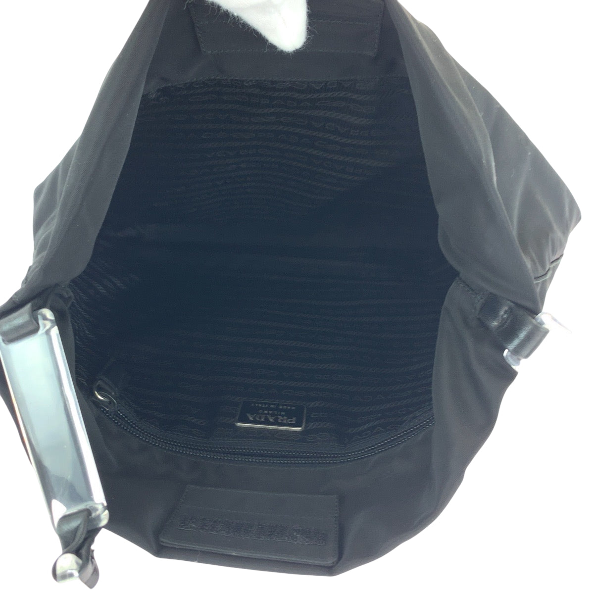 16958
PRADA プラダ テスート 三角ロゴプレート ブラック 黒 シルバー金具 クリア ナイロン ワンショルダーバッグ 肩掛け  レディース A40