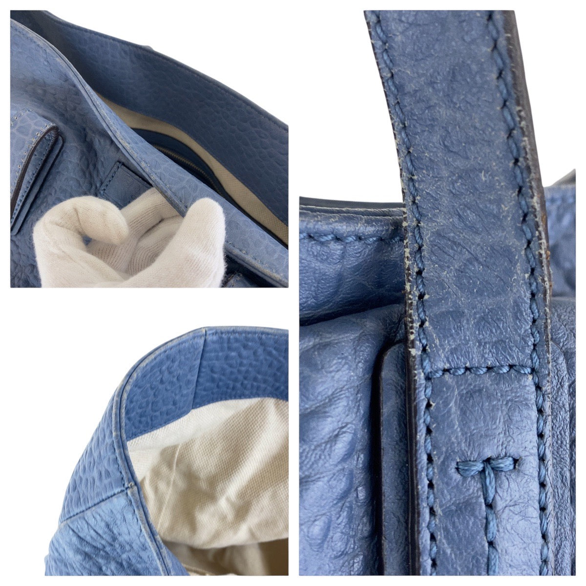 16959
GUCCI グッチ ブルー ネイビー レザー トートバッグ ショルダーバッグ 男女兼用  メンズ AB42