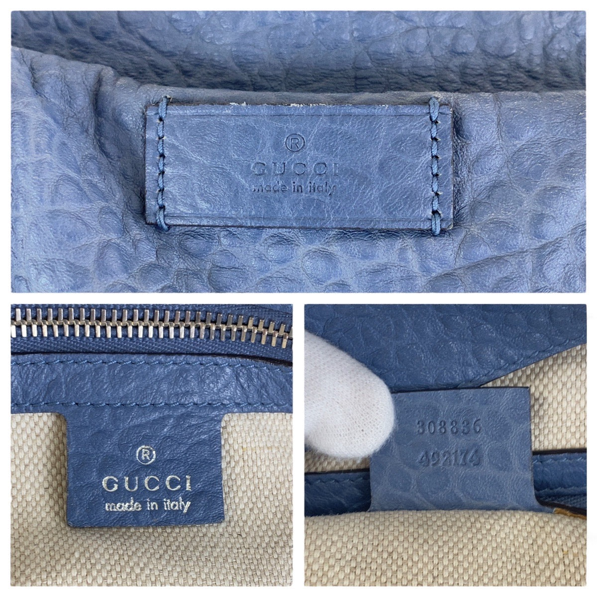 16959
GUCCI グッチ ブルー ネイビー レザー トートバッグ ショルダーバッグ 男女兼用  メンズ AB42