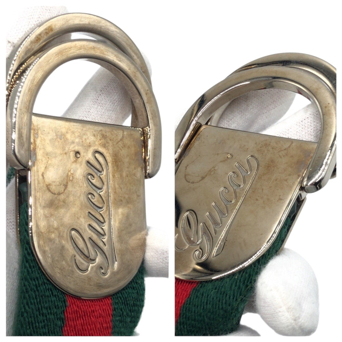 16960
GUCCI グッチ シェリーライン グリーン レッド　シルバー コットン 189812 35 34 ベルト 男女兼用  メンズ ABP32