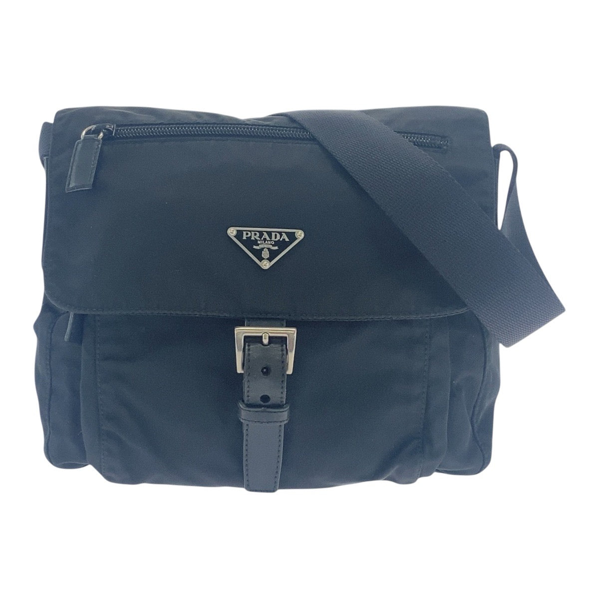 16963
PRADA プラダ テスート 三角ロゴプレート ブラック 黒 シルバー金具 ナイロン 斜め掛け ショルダーバッグ 男女兼用  メンズ AB39