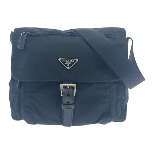 16963
PRADA プラダ テスート 三角ロゴプレート ブラック 黒 シルバー金具 ナイロン 斜め掛け ショルダーバッグ 男女兼用  メンズ AB39