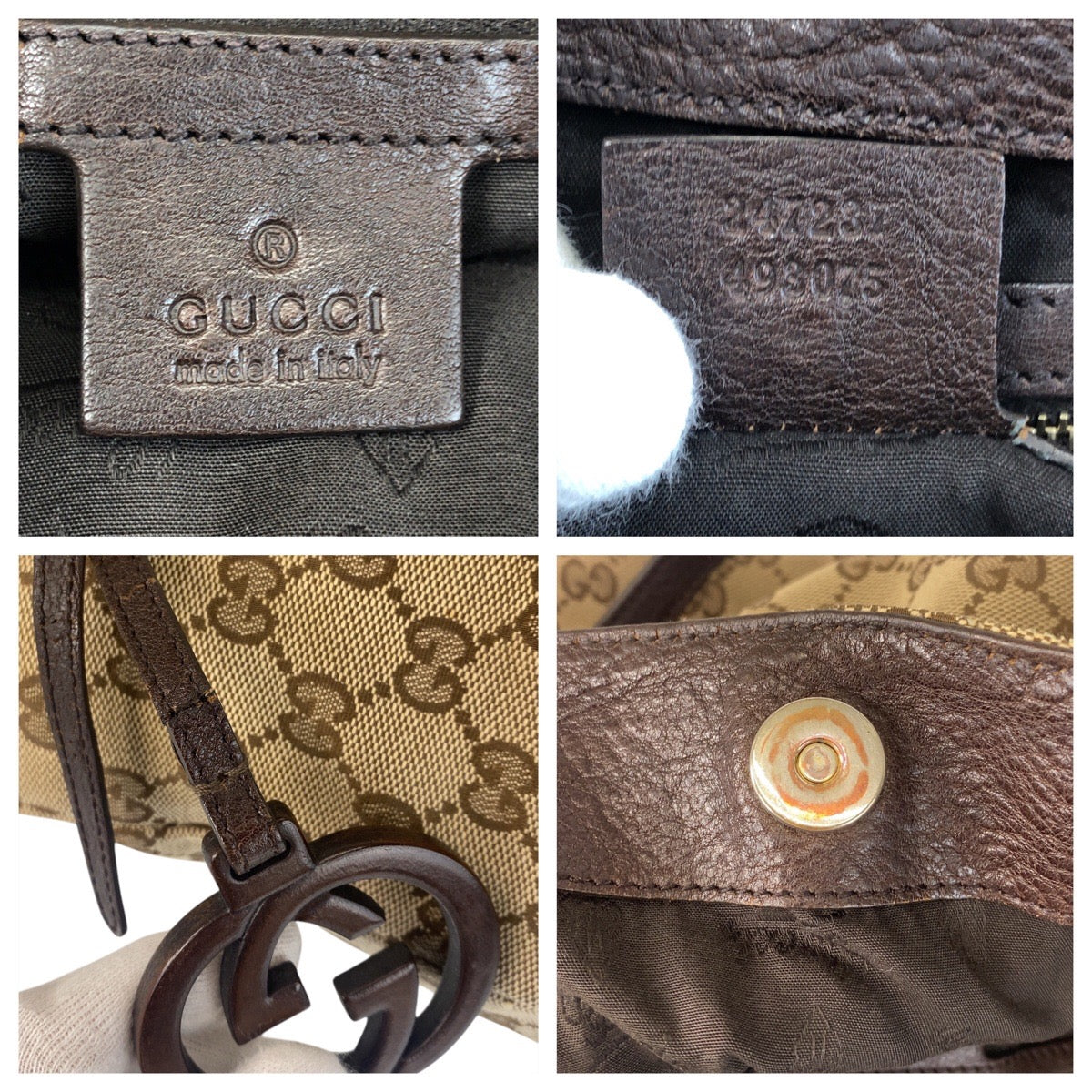 16964
GUCCI グッチ ベージュ ブラウン ゴールド金具 GGキャンバス / レザー 247237 トートバッグ ショルダーバッグ  レディース AB44