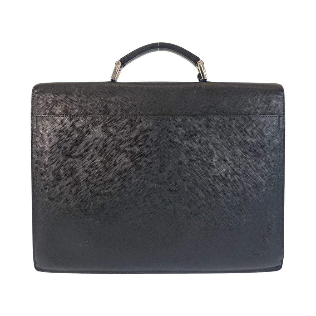 16965
PRADA プラダ サフィアーノ ブラック 黒 シルバー金具 レザー ビジネスバッグ ブリーフケース メンズ AB42