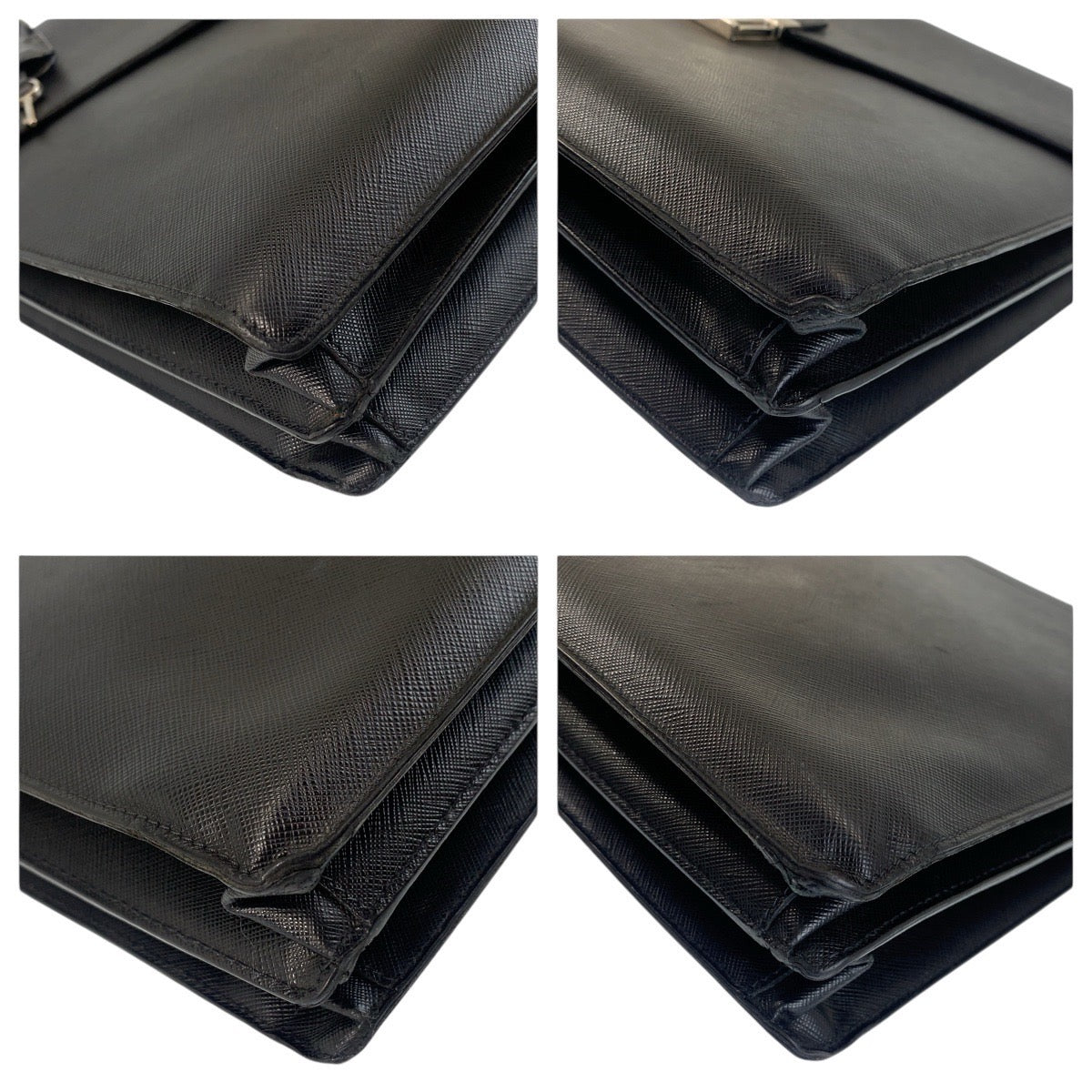 16965
PRADA プラダ サフィアーノ ブラック 黒 シルバー金具 レザー ビジネスバッグ ブリーフケース  メンズ AB42