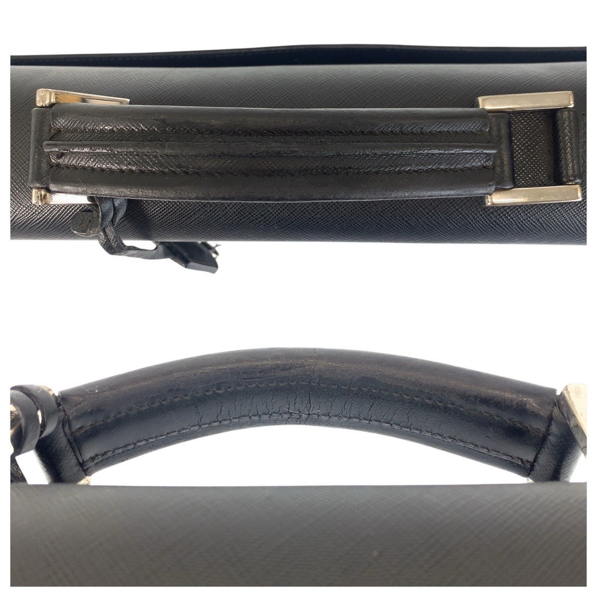 16965
PRADA プラダ サフィアーノ ブラック 黒 シルバー金具 レザー ビジネスバッグ ブリーフケース メンズ AB42