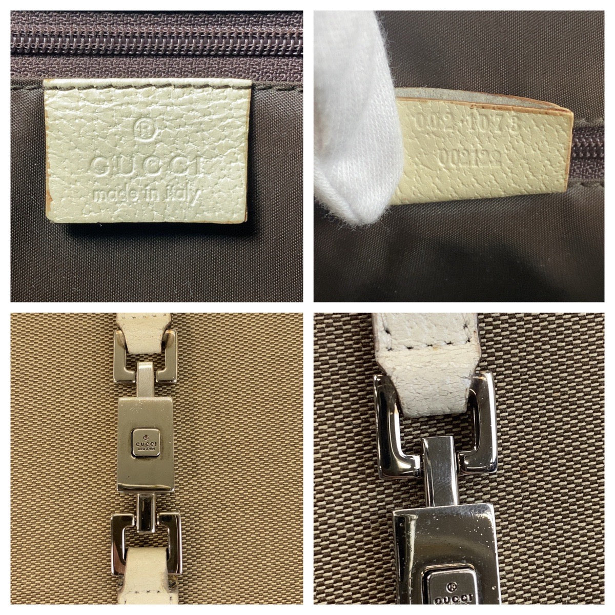 16966
GUCCI グッチ ジャッキー ベージュ アイボリー シルバー金具 キャンバス / レザー 002 1073 トートバッグ ショルダーバッグ レディース AB39