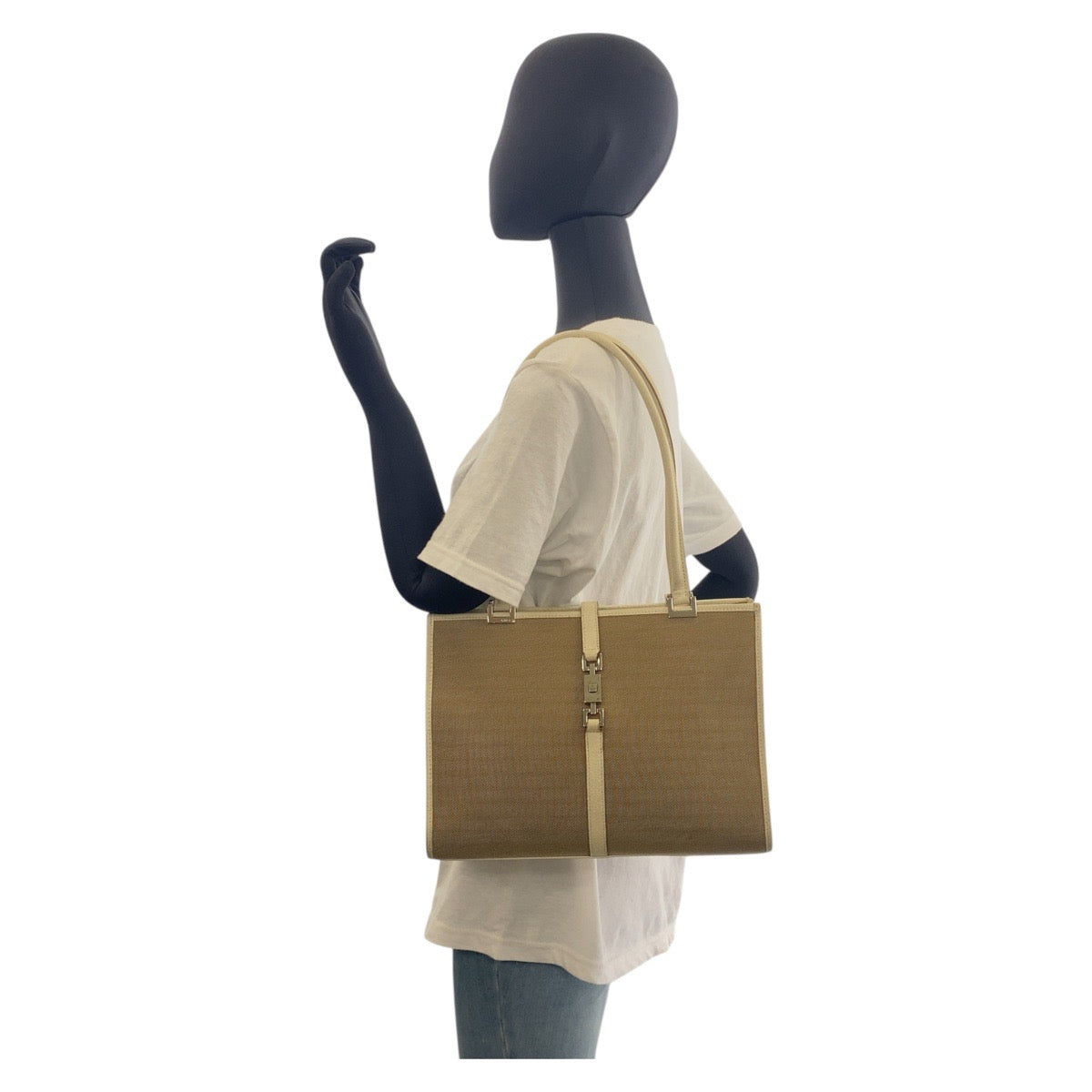 16966
GUCCI グッチ ジャッキー ベージュ アイボリー シルバー金具 キャンバス / レザー 002 1073 トートバッグ ショルダーバッグ レディース AB39