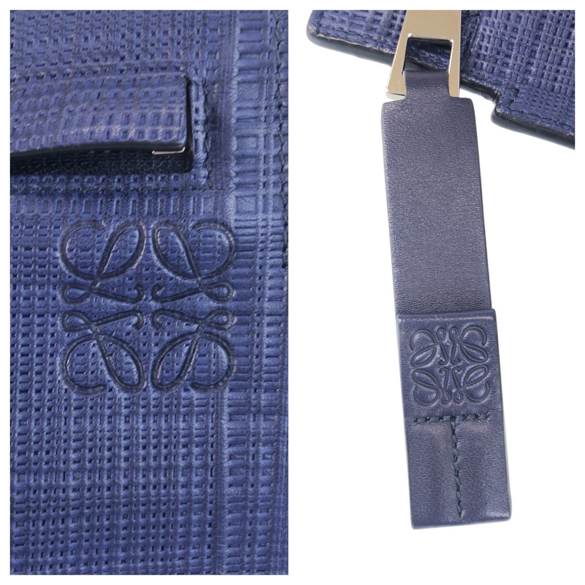 16969
LOEWE ロエベ アナグラム Tポーチ ネイビー シルバー金具 レザー クラッチバッグ セカンドバッグ  メンズ