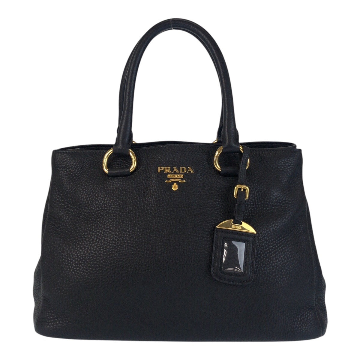 16971
PRADA プラダ ヴィッテロダイノ ブラック 黒 ゴールド金具 レザー トートバッグ ハンドバッグ  レディース A77