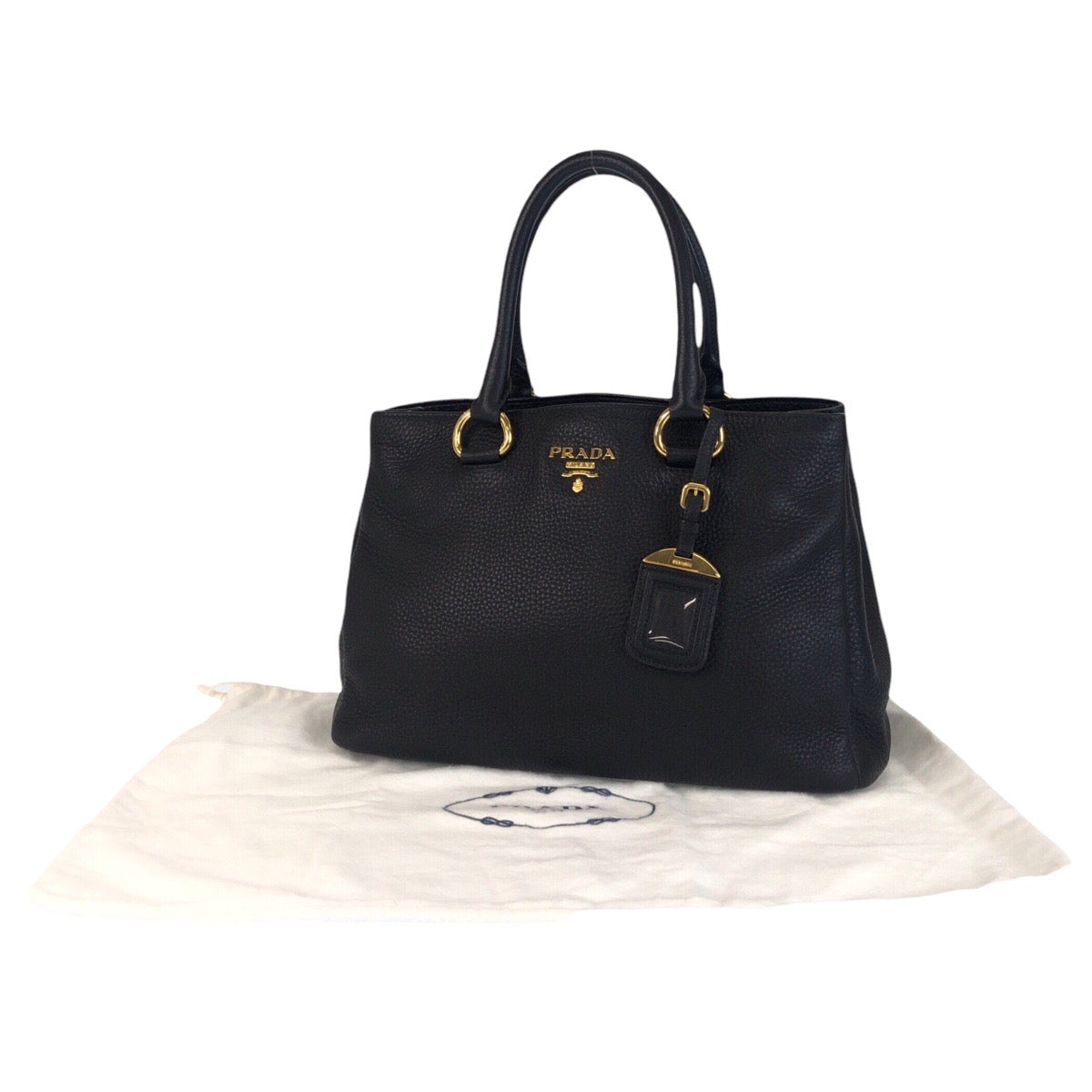 16971
PRADA プラダ ヴィッテロダイノ ブラック 黒 ゴールド金具 レザー トートバッグ ハンドバッグ  レディース A77