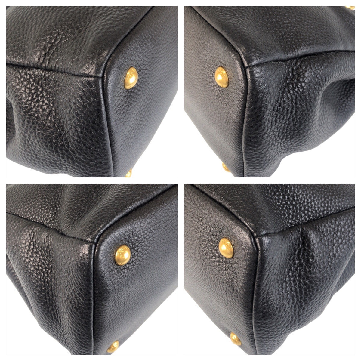 16971
PRADA プラダ ヴィッテロダイノ ブラック 黒 ゴールド金具 レザー トートバッグ ハンドバッグ  レディース A77