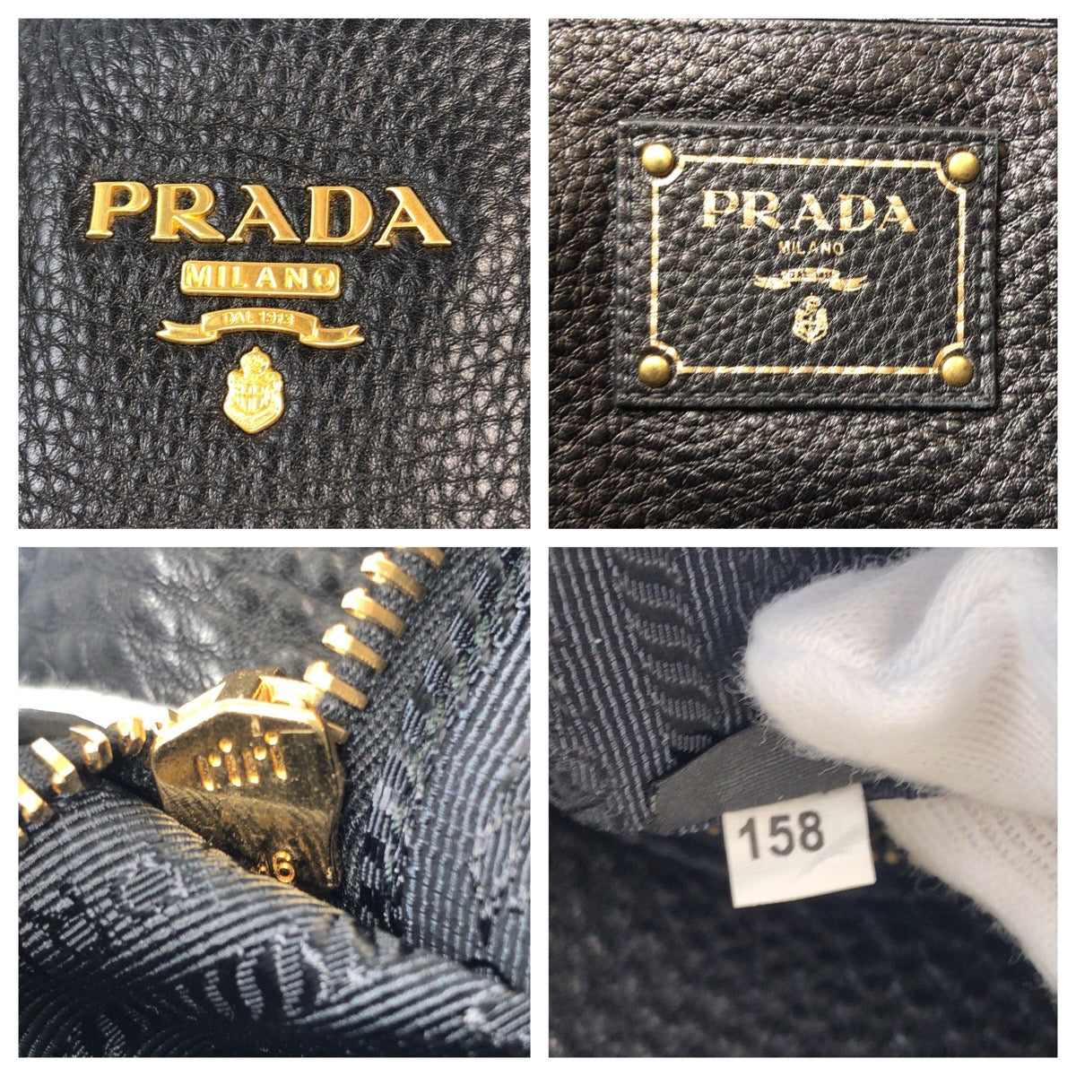 16971
PRADA プラダ ヴィッテロダイノ ブラック 黒 ゴールド金具 レザー トートバッグ ハンドバッグ  レディース A77