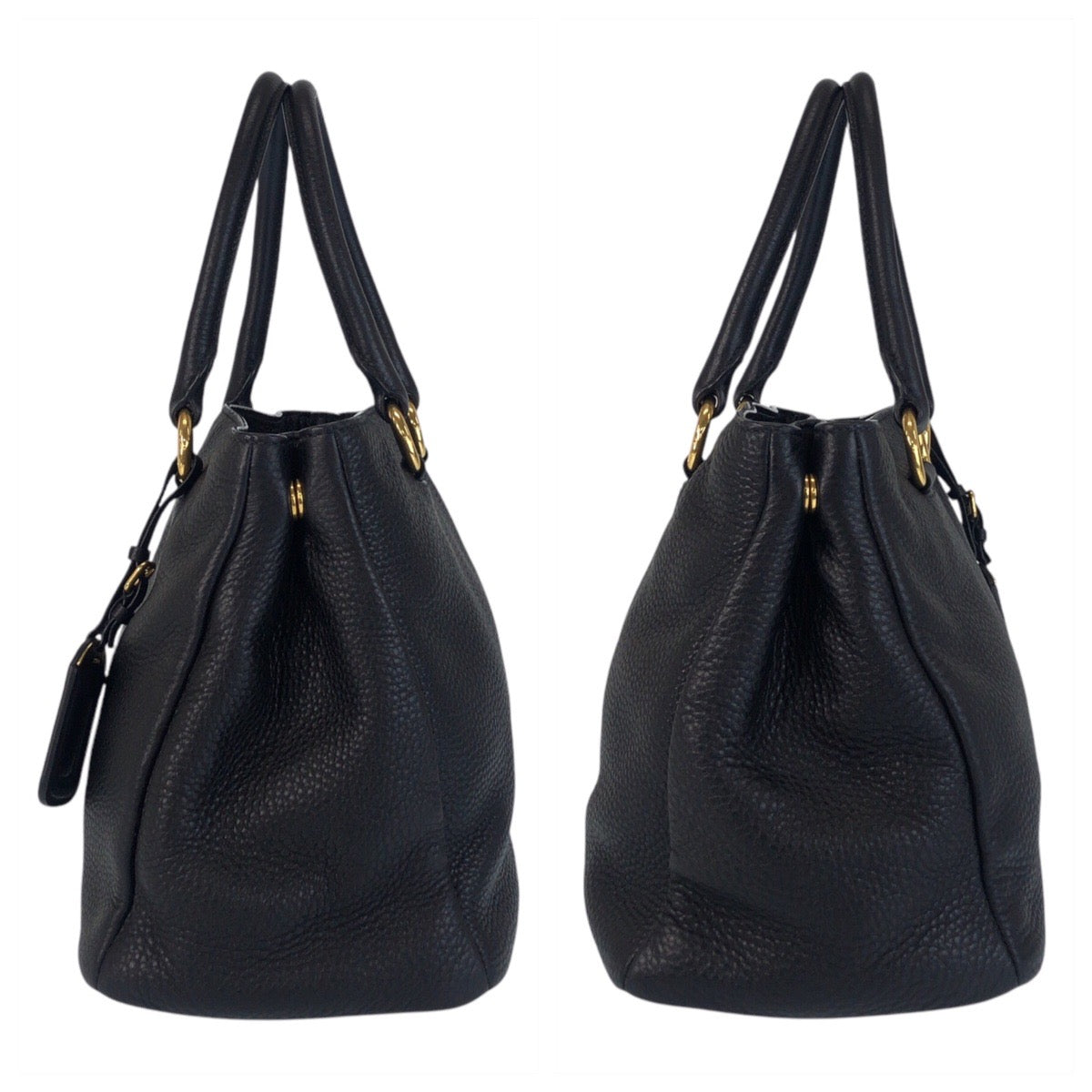 16971
PRADA プラダ ヴィッテロダイノ ブラック 黒 ゴールド金具 レザー トートバッグ ハンドバッグ  レディース A77
