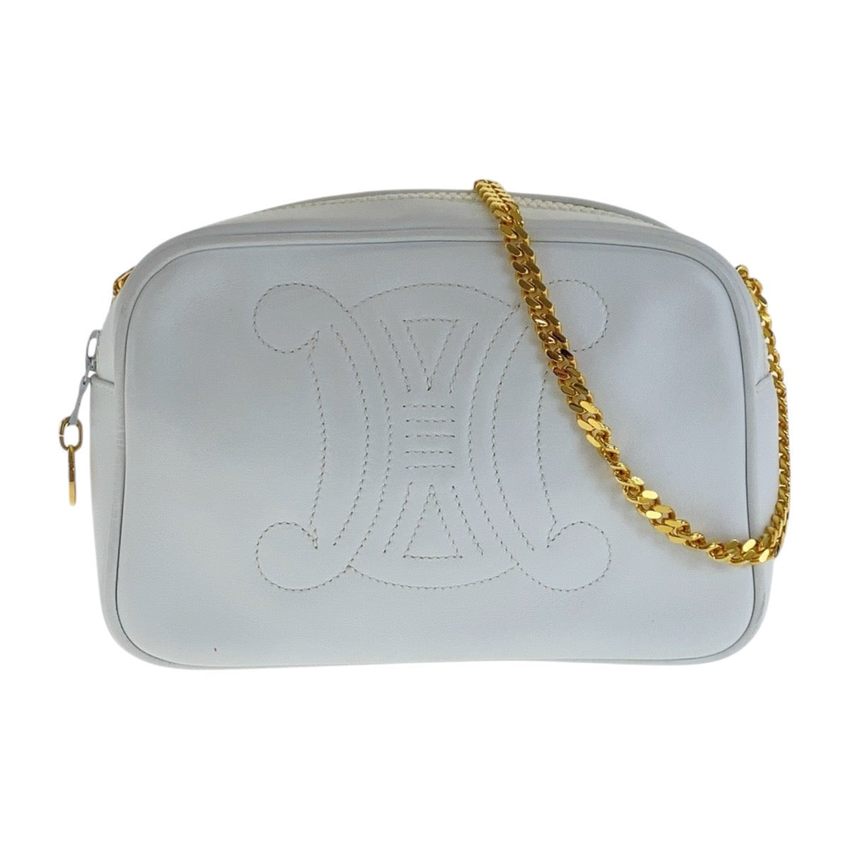 16974
CELINE セリーヌ ヴィンテージ トリオンフ ホワイト ゴールド金具 レザー 斜め掛け ショルダーバッグ カメラバッグ  レディース