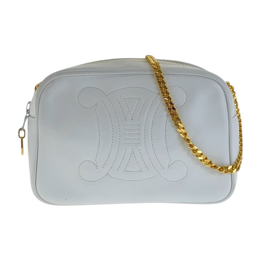 16974
CELINE セリーヌ ヴィンテージ トリオンフ ホワイト ゴールド金具 レザー 斜め掛け ショルダーバッグ カメラバッグ  レディース