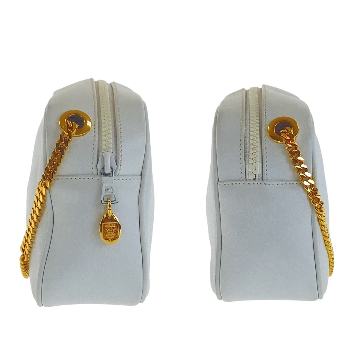 16974
CELINE セリーヌ ヴィンテージ トリオンフ ホワイト ゴールド金具 レザー 斜め掛け ショルダーバッグ カメラバッグ  レディース