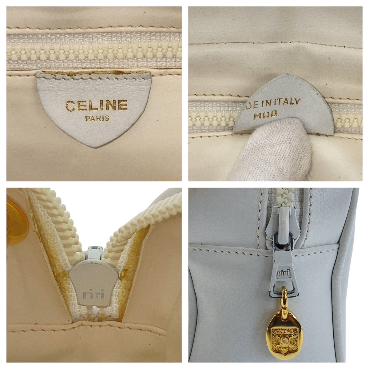 16974
CELINE セリーヌ ヴィンテージ トリオンフ ホワイト ゴールド金具 レザー 斜め掛け ショルダーバッグ カメラバッグ  レディース