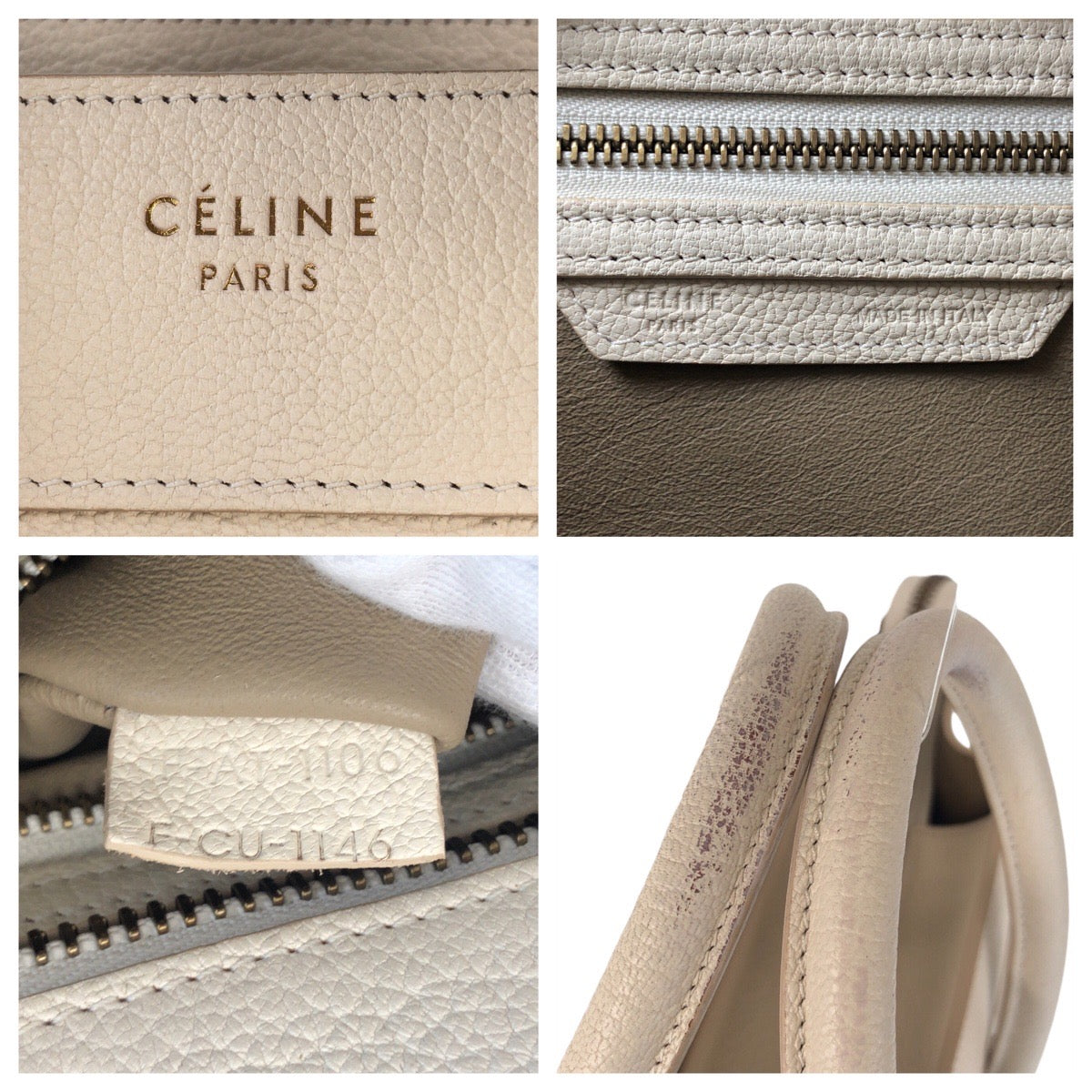 16975
CELINE セリーヌ ラゲージ マイクロ アイボリー ゴールド金具 レザー F-CU-1146 ハンドバッグ トートバッグ レディース AB70