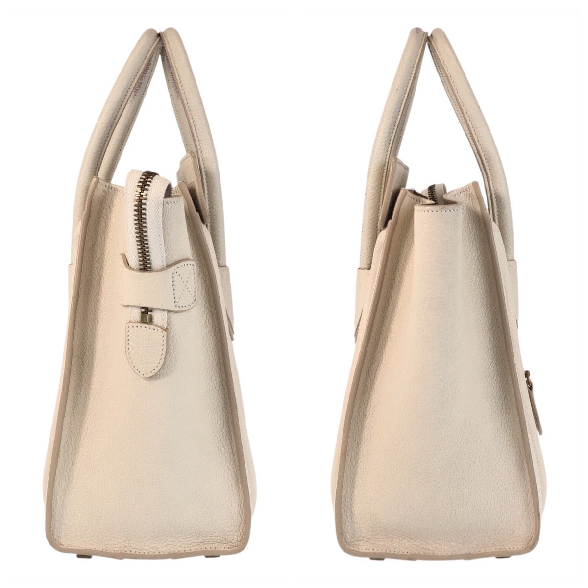 16975
CELINE セリーヌ ラゲージ マイクロ アイボリー ゴールド金具 レザー F-CU-1146 ハンドバッグ トートバッグ レディース AB70