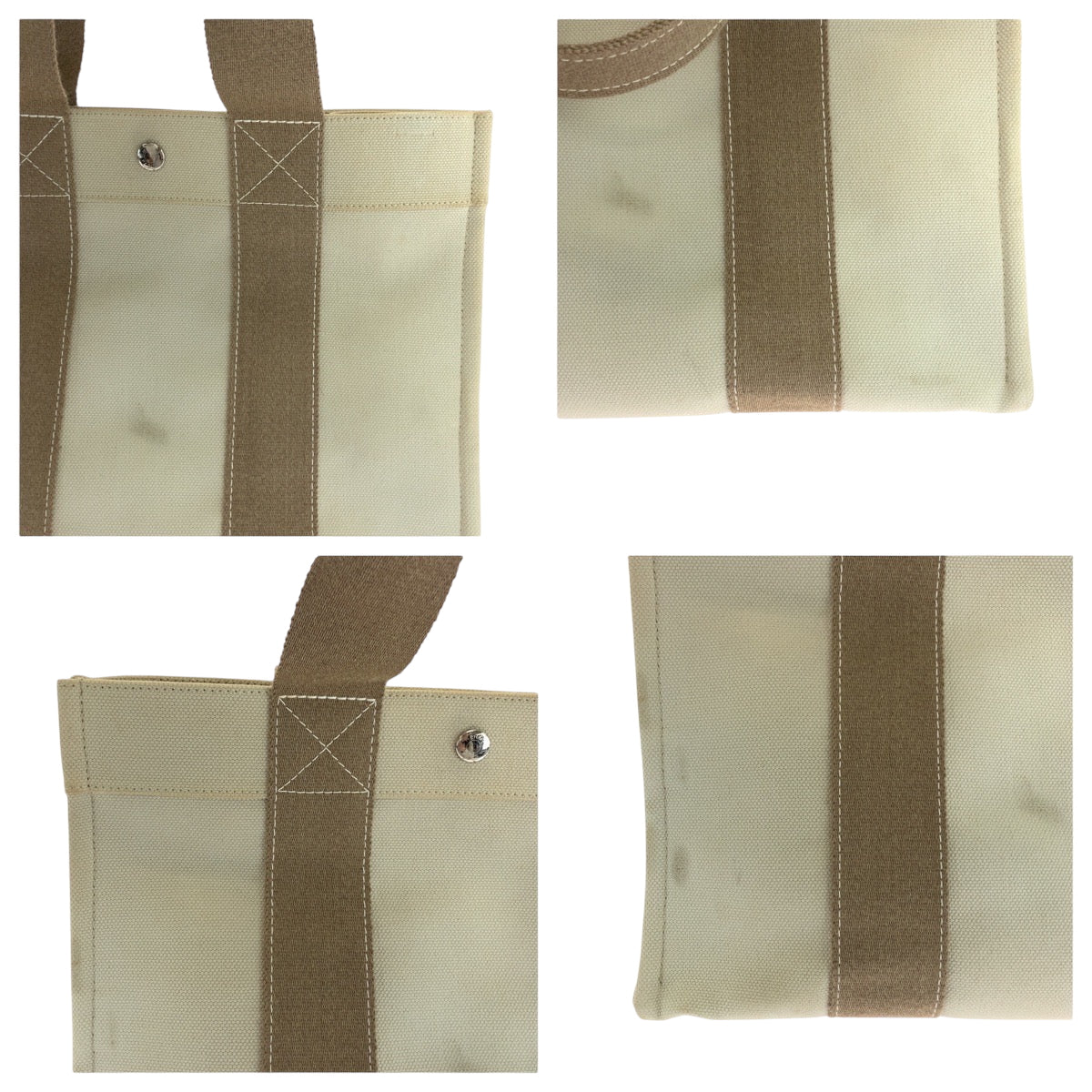 16978
HERMES エルメス ボラボラPM ベージュ アイボリー シルバー金具 キャンバス トートバッグ ハンドバッグ レディース ABP41