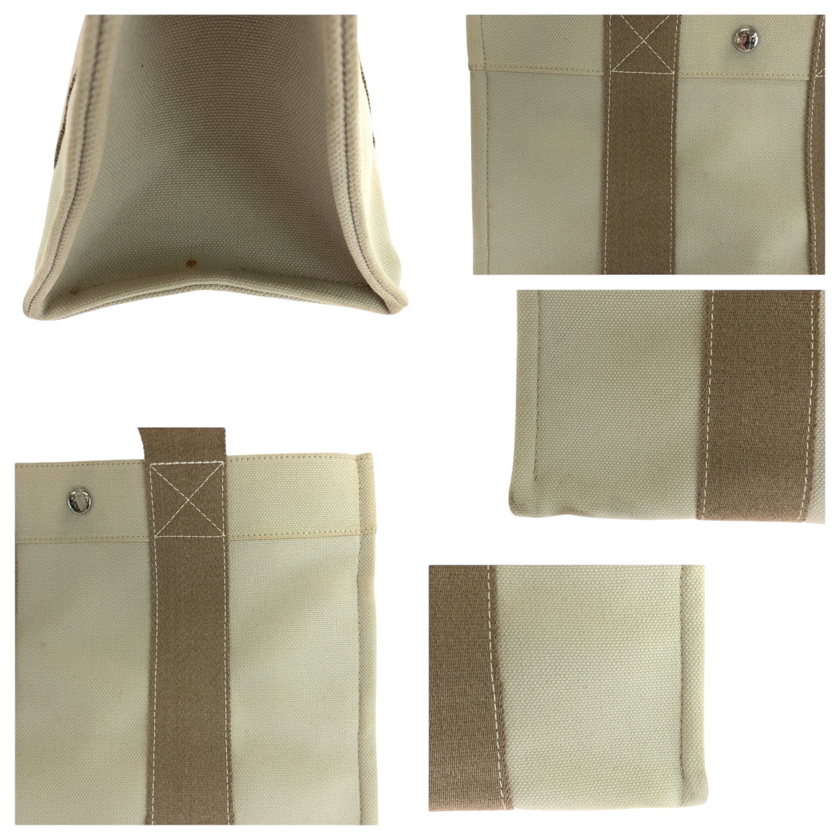 16978
HERMES エルメス ボラボラPM ベージュ アイボリー シルバー金具 キャンバス トートバッグ ハンドバッグ レディース ABP41