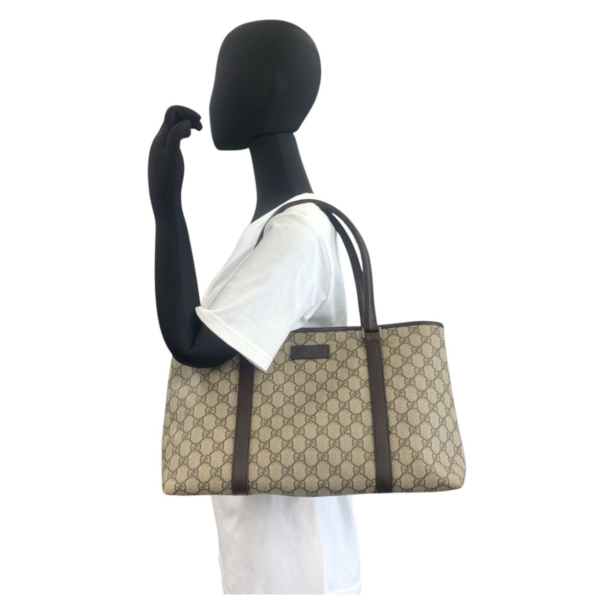16979
GUCCI グッチ ベージュ ブラウン GGスプリームキャンバス / レザー 114595 トートバッグ ショルダーバッグ  レディース AB39