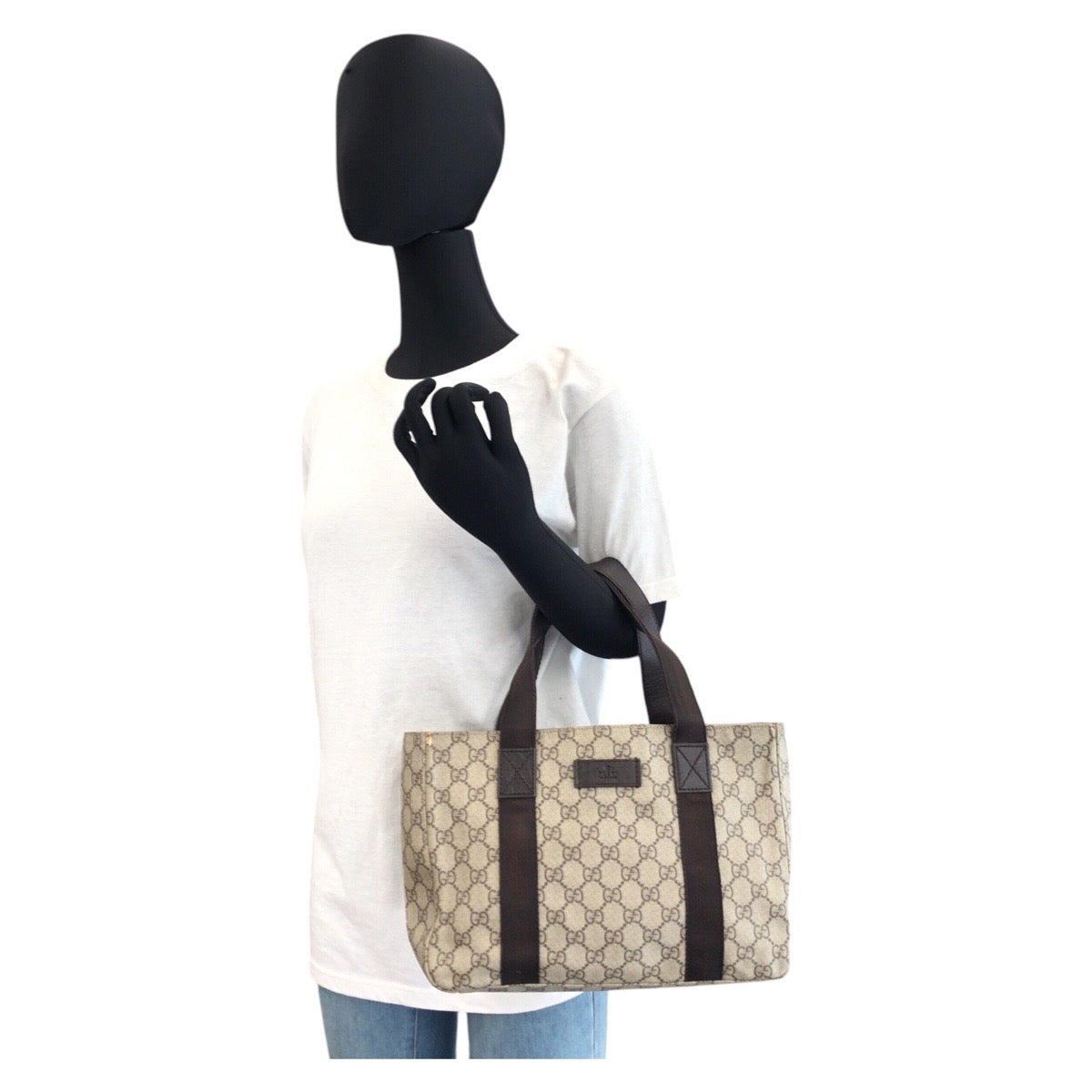 16981
GUCCI グッチ ベージュ ブラウン GGスプリームキャンバス / レザー 141976 トートバッグ ハンドバッグ  レディース AB27