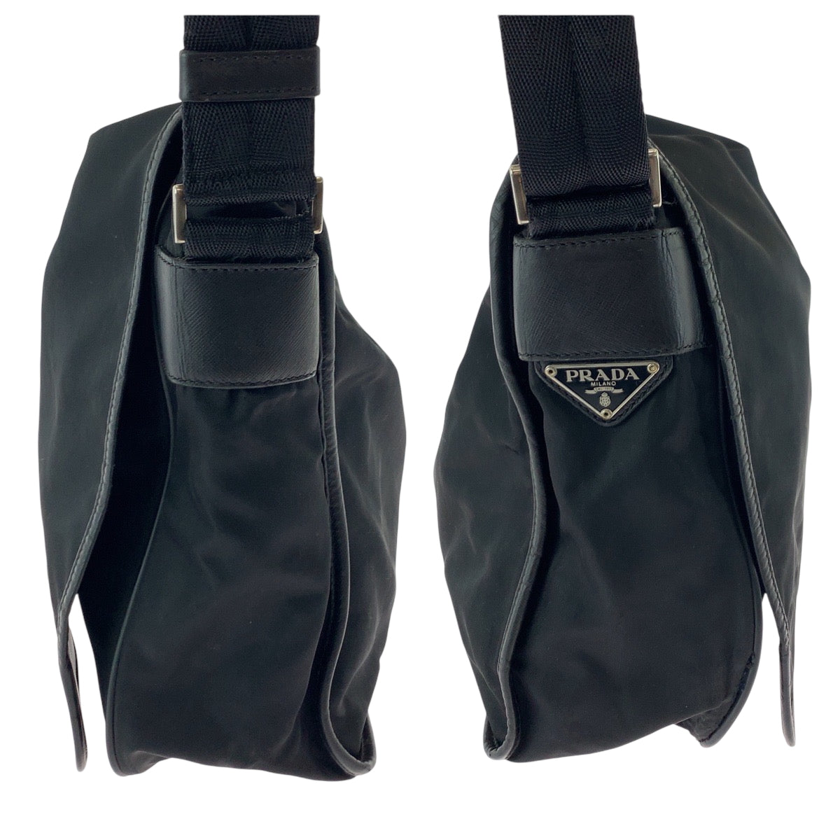 16982
PRADA プラダ テスート 三角ロゴプレート ブラック 黒 シルバー金具 ナイロン V158 ショルダーバッグ メッセンジャーバッグ  レディース AB39