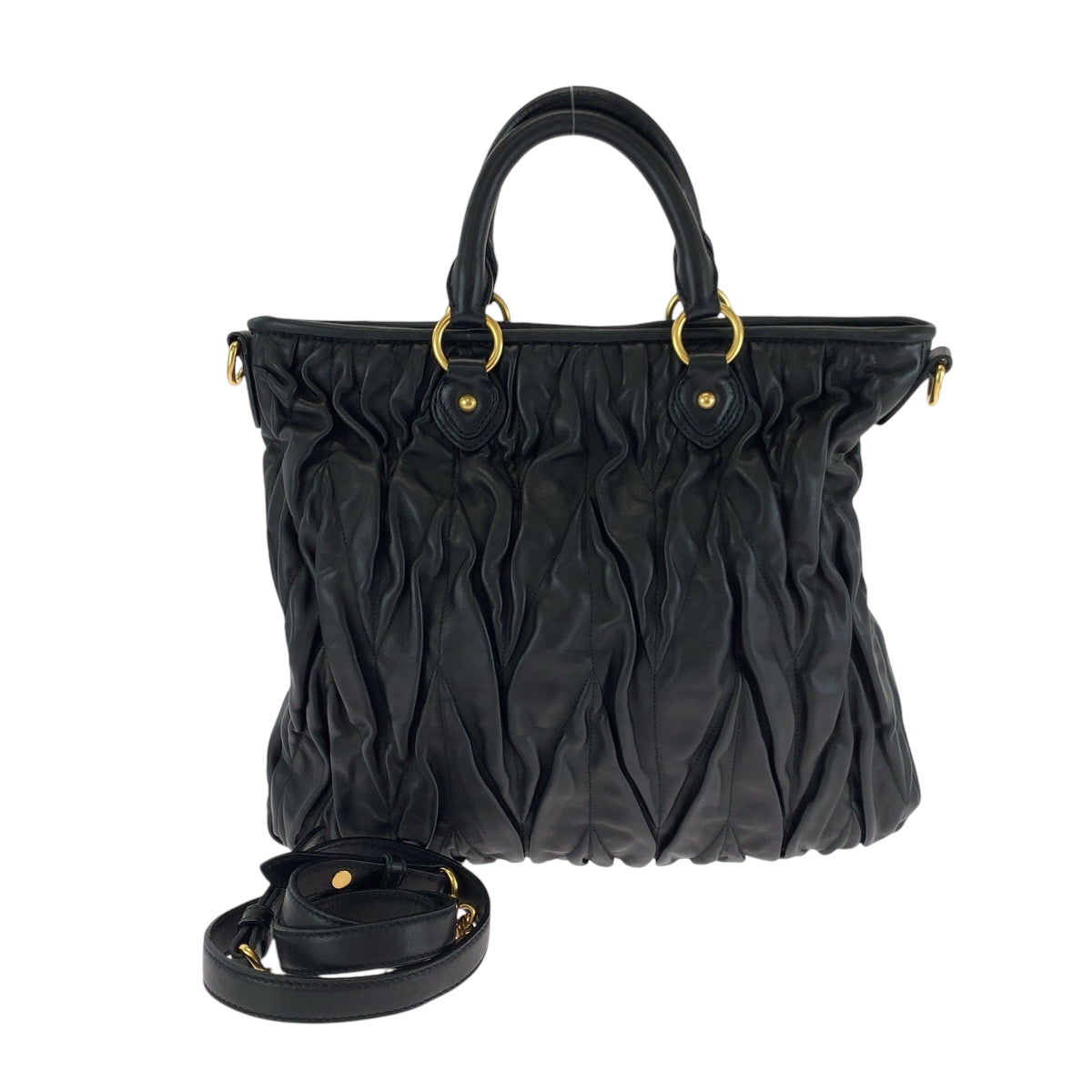 16986
Miu Miu ミュウ ミュウ マテラッセ ブラック 黒 ゴールド金具 レザー ショルダーバッグ ハンドバッグ 2way  レディース ABP56