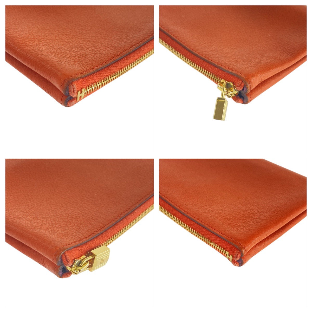 16993
HERMES エルメス アトゥーPM オレンジ ゴールド金具 レザー ポーチ  レディース